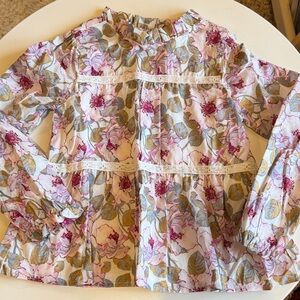 Janie and Jack Pink Floral Lace-Trim Ruffled Blouse